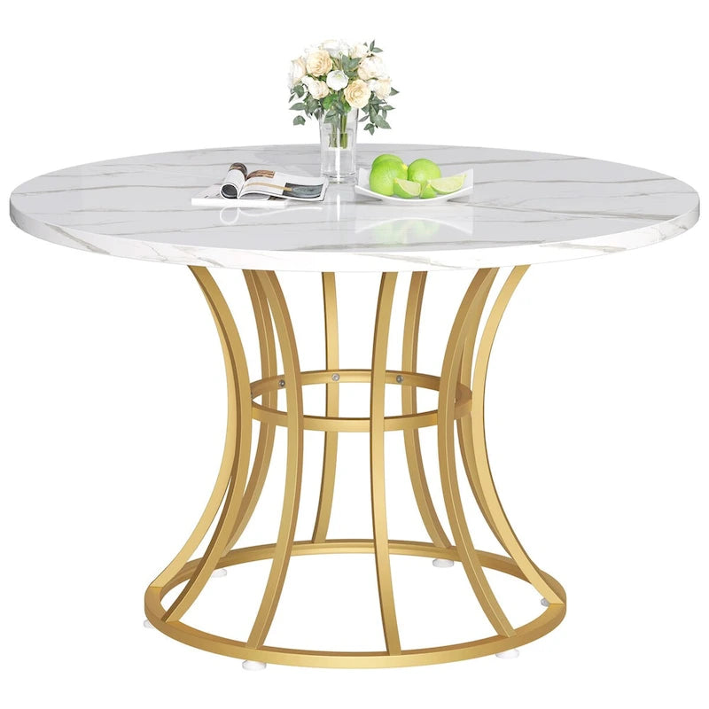 Moasis Table à manger ronde de 45 po en similicuir marbre, pour 4 à 6 personnes