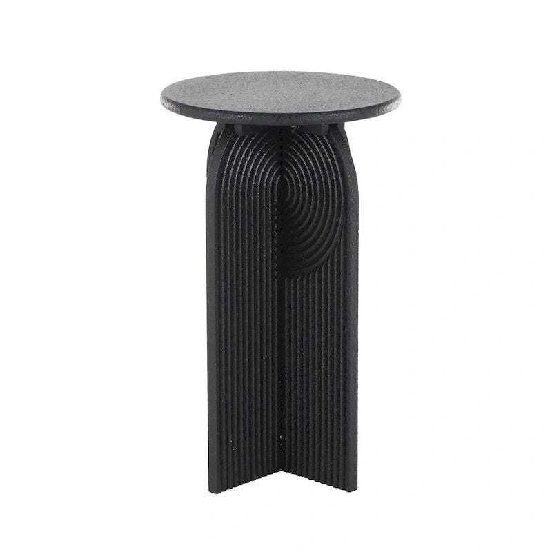 Table d'appoint ou de chevet piédestal sculptée en bois géométrique grès Art Déco - Lot de 2 noires - Roche River Decor