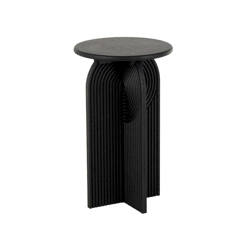 Table d'appoint ou de chevet piédestal sculptée en bois géométrique grès Art Déco - Lot de 2 noires - Roche River Decor