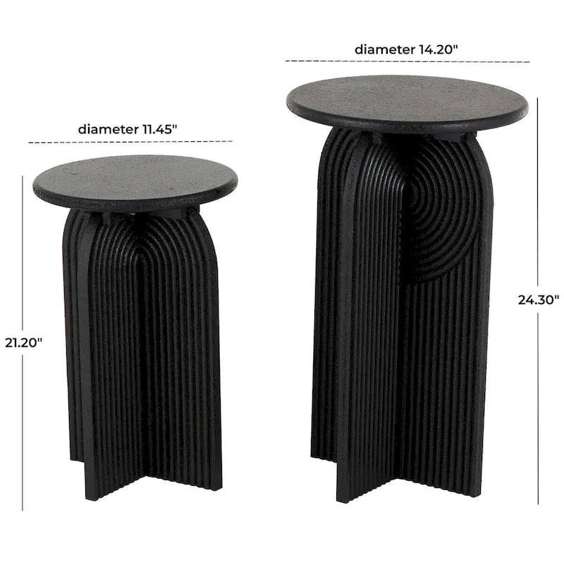 Table d'appoint ou de chevet piédestal sculptée en bois géométrique grès Art Déco - Lot de 2 noires - Roche River Decor