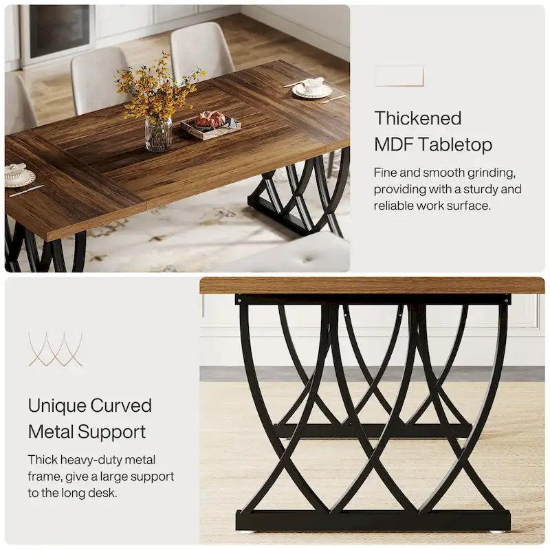 Table de salle à manger de 180 cm avec cadre en métal pour la maison