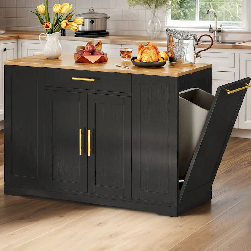 Îlot de cuisine roulant de 53 pouces, chariot de cuisine mobile portable