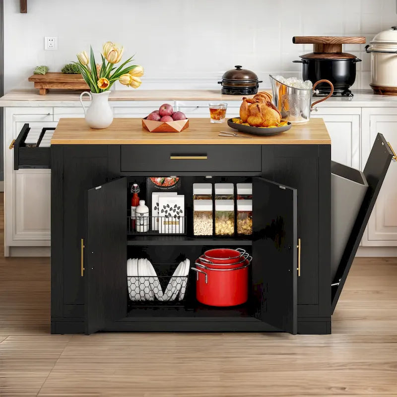 Îlot de cuisine roulant de 53 pouces, chariot de cuisine mobile portable