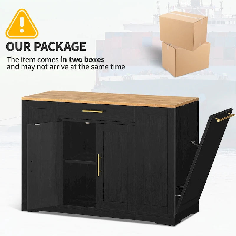 Îlot de cuisine roulant de 53 pouces, chariot de cuisine mobile portable