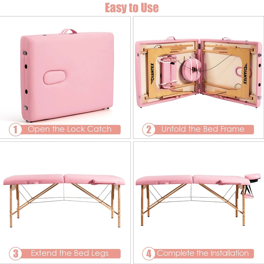 Table de Massage Portable 84L Réglable pour Soins du Visage, Tatouage, avec Housse de Transport