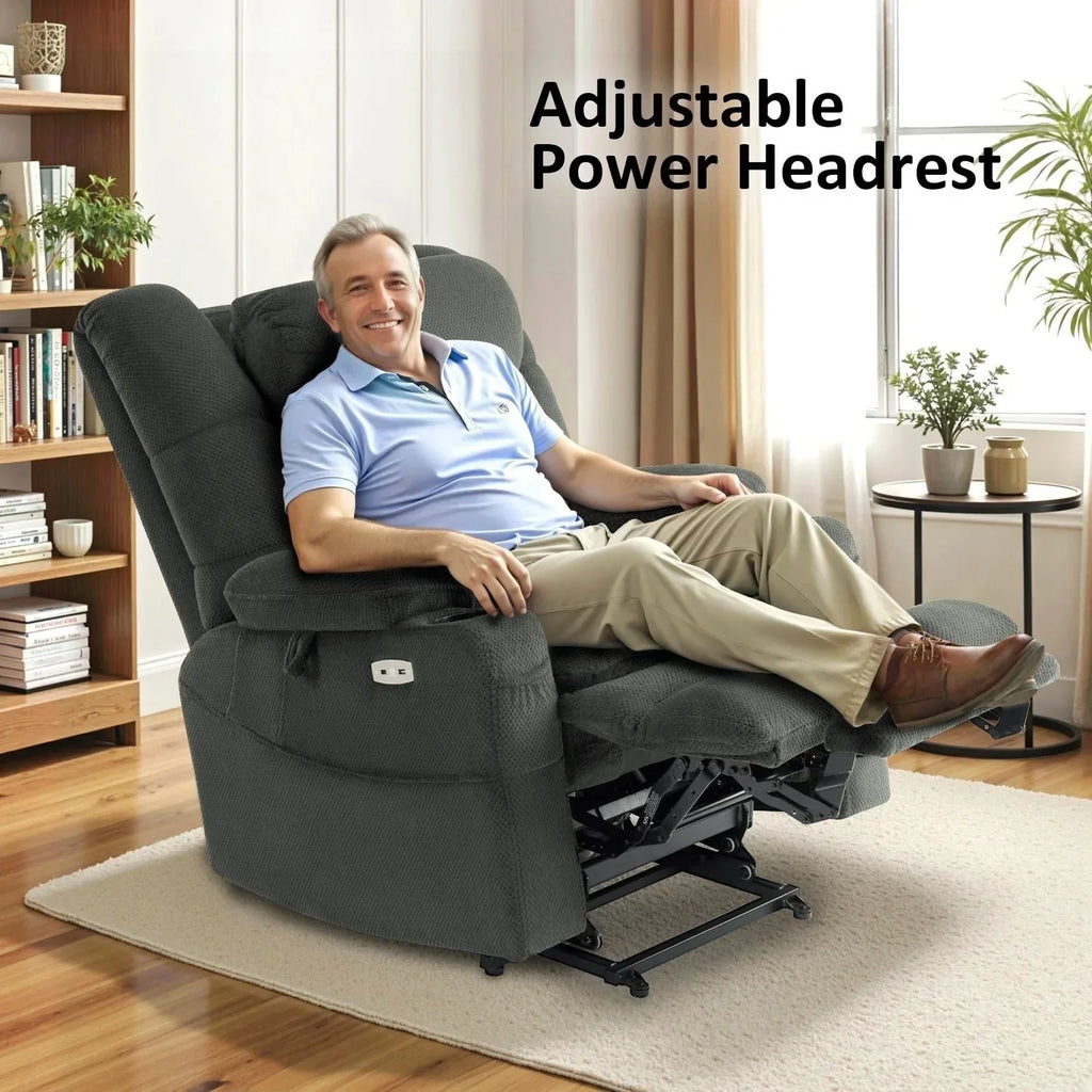 Fauteuil inclinable électrique double moteur grand et large MCombo avec massage et double chauffage pour personnes âgées de grande taille, tissu R7635