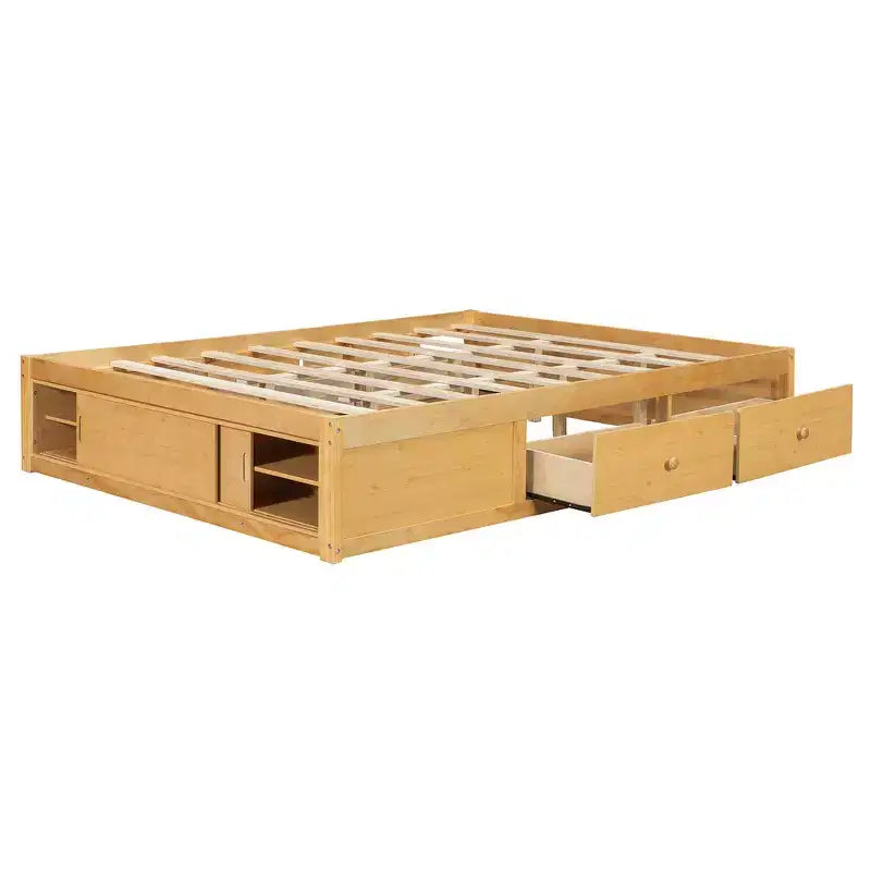 Cadre de lit plateforme Whisen Queen avec 4 tiroirs de rangement et rangement dans le pied de lit