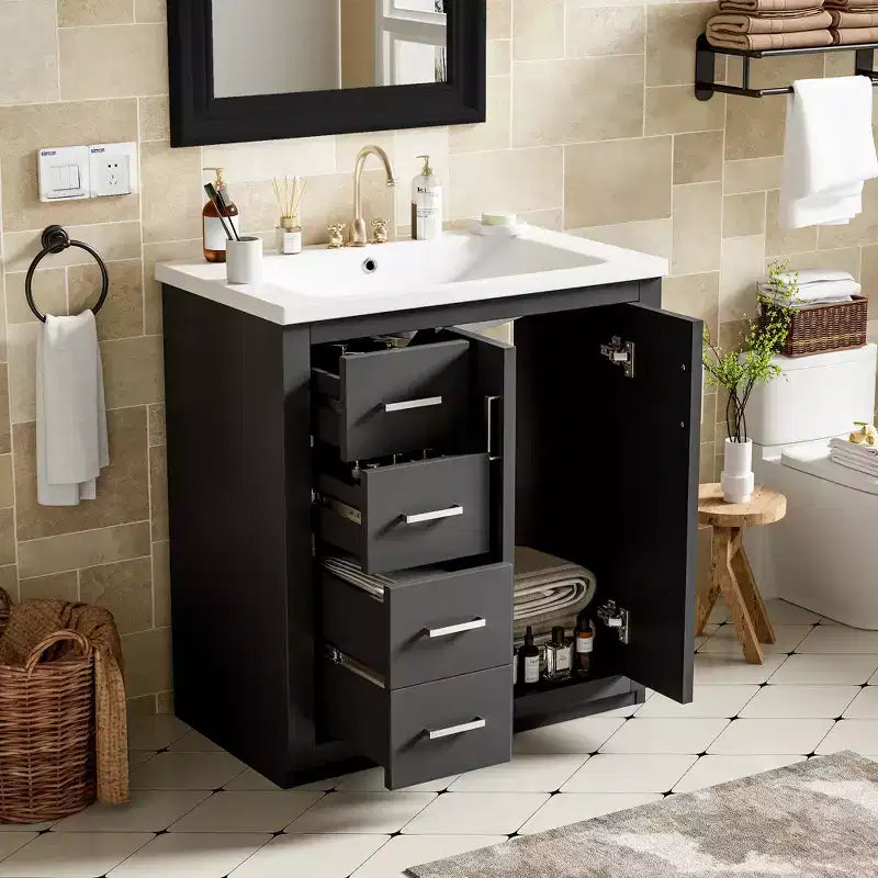 Meuble-lavabo simple de 30 po avec armoire et 3 tiroirs – Noir / Bleu / Vert / Indigo / Blanc