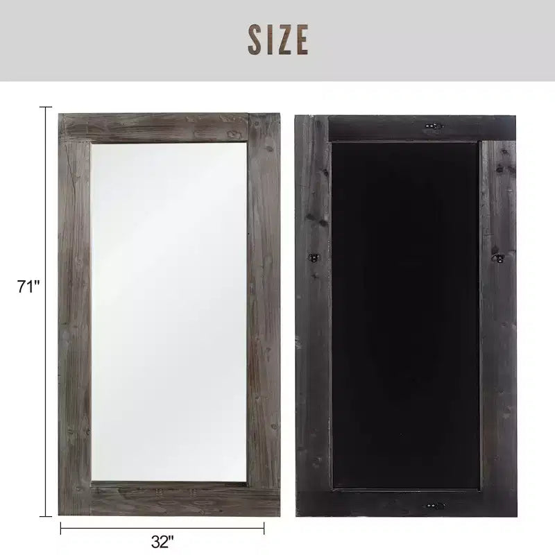 Miroir pleine longueur mural rectangulaire en bois massif marron 71x31 pouces, d'occasion, sans support de fixation