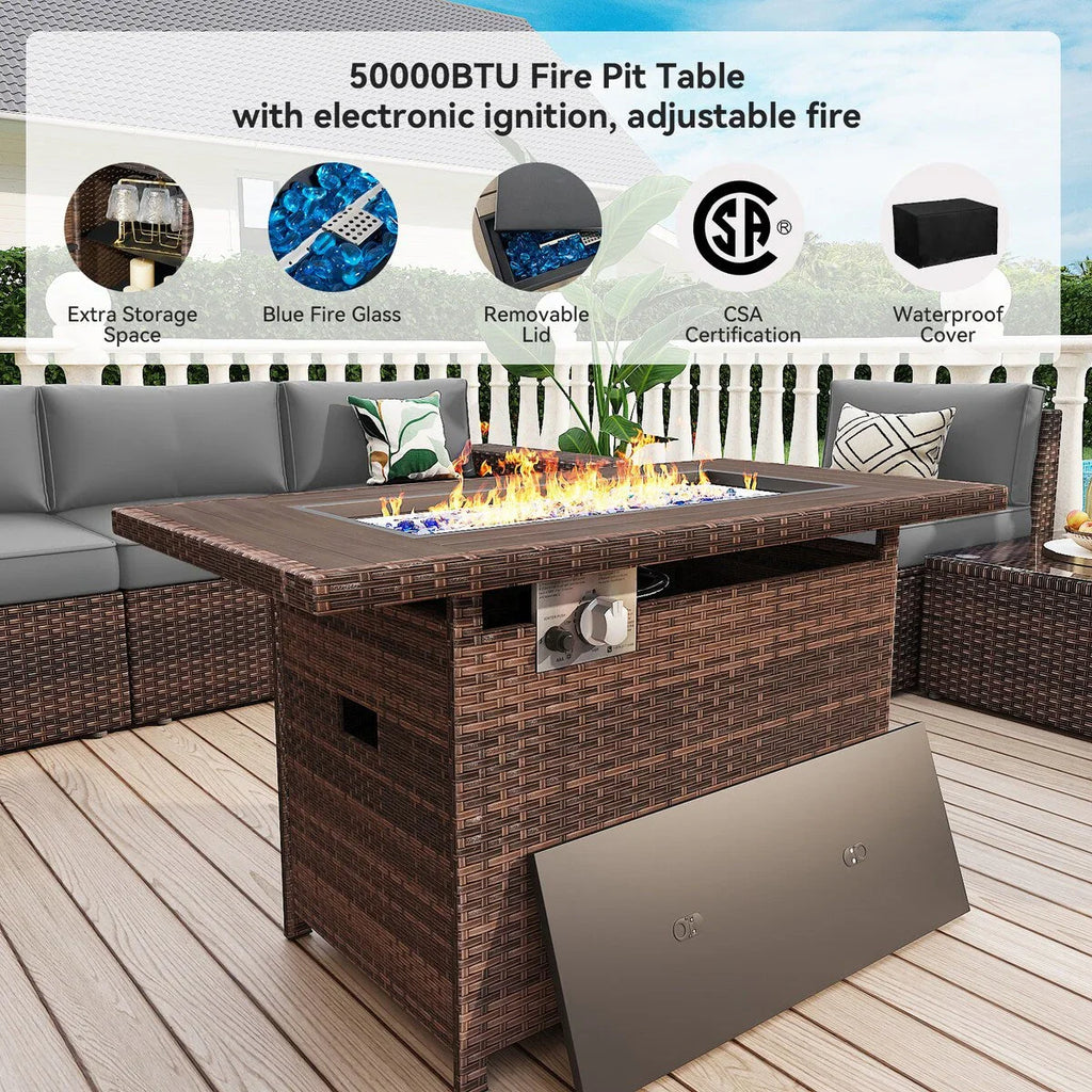 Ensemble de mobilier de jardin 13 pièces avec table brasero de 44 pouces