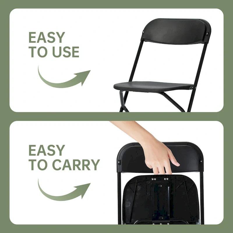 Chaise pliante en plastique, lot de 10, capacité de 158 kg pour événements, bureau, mariage, fête, pique-nique, cuisine, salle à manger