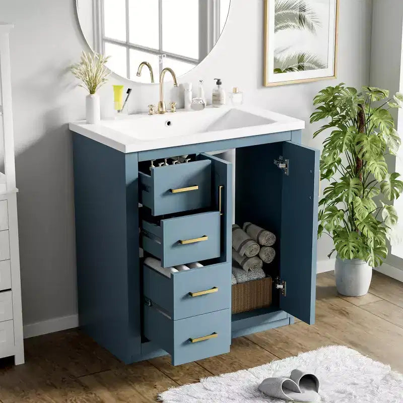 Meuble-lavabo simple de 30 po avec armoire et 3 tiroirs – Noir / Bleu / Vert / Indigo / Blanc