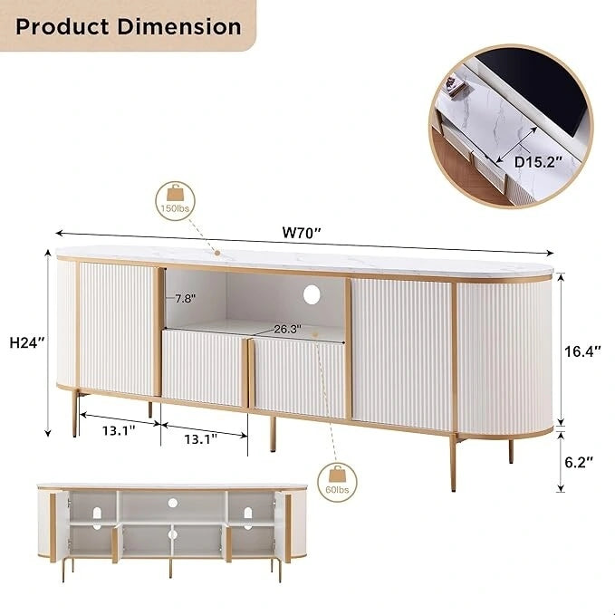 Meuble TV de luxe moderne, meuble de divertissement, avec plateau en faux marbre
