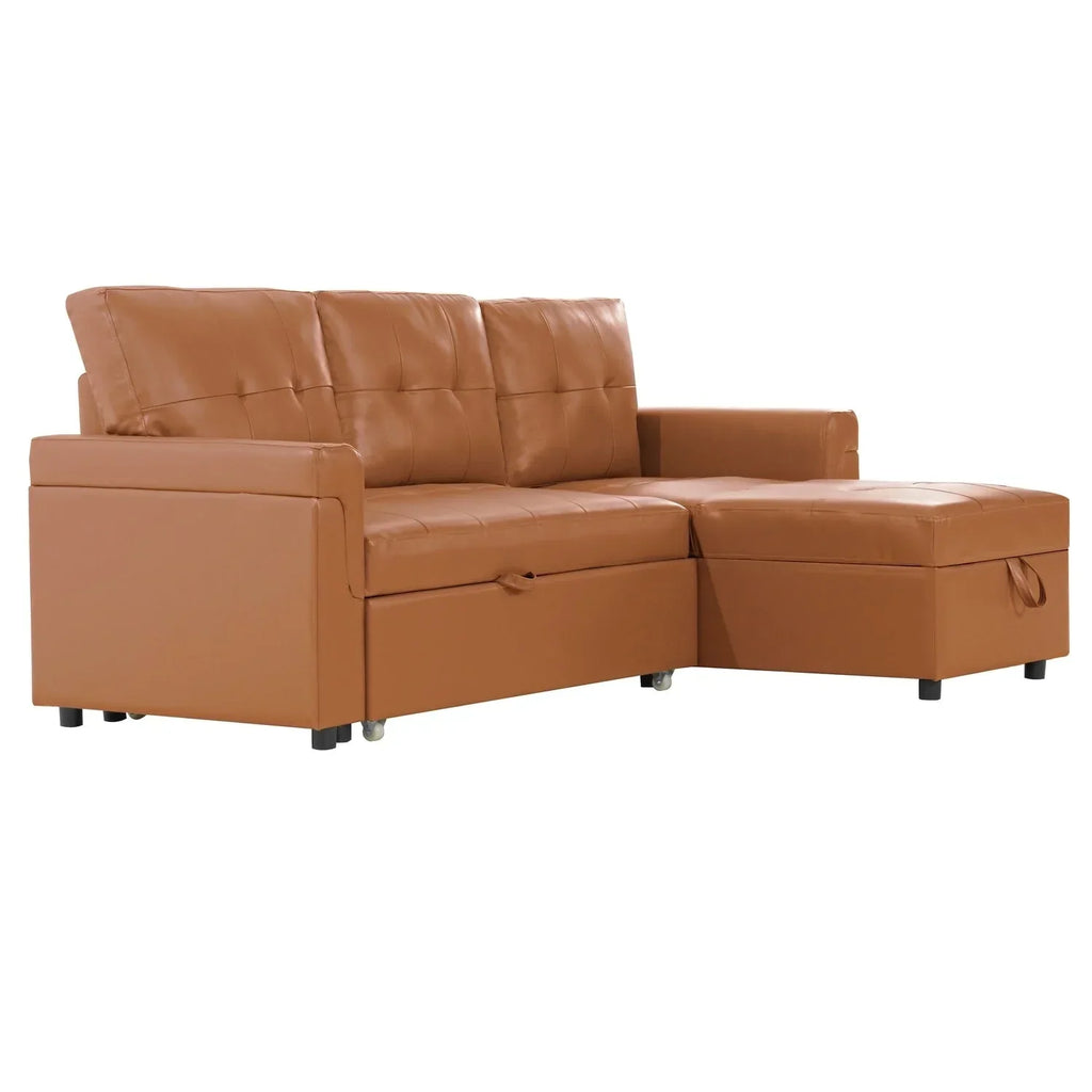 Canapé d'angle réversible convertible avec lit gigogne, méridienne de rangement et pieds durables