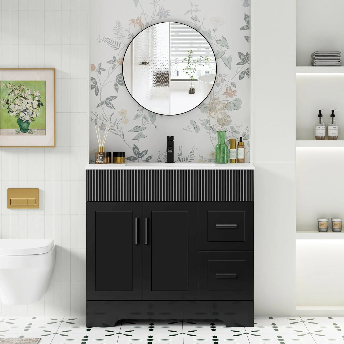 Meuble-lavabo de salle de bain Wavy Line 30/36/48 avec évier et robinet