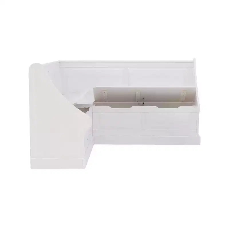 Banquette de coin-repas Linon Tobin traditionnelle en bois massif sans dossier avec coussin blanc - Linon