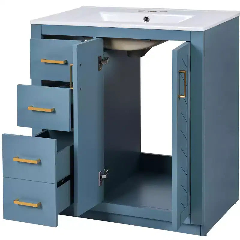 Meuble-lavabo simple de 30 po avec armoire et 3 tiroirs – Noir / Bleu / Vert / Indigo / Blanc