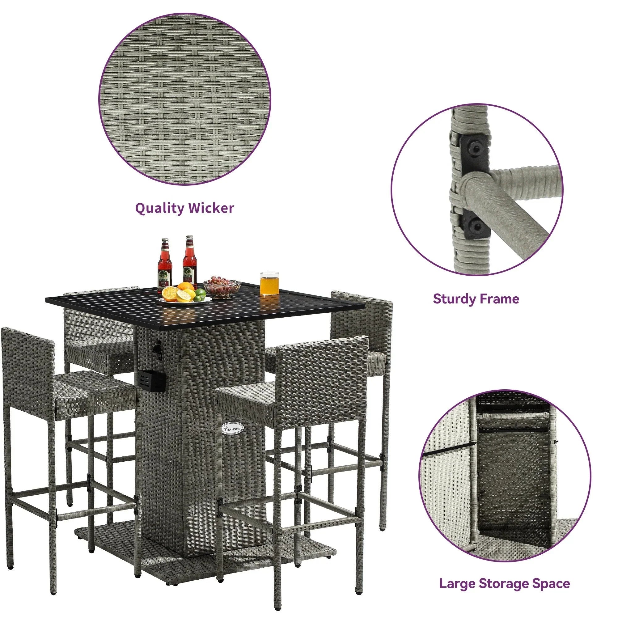 Ensemble de bar extérieur en osier Moasis 5 pièces - 5 PCS