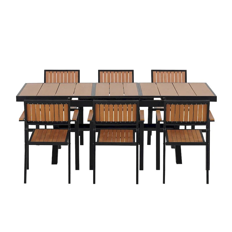 Ensemble de salle à manger d'extérieur extensible 7 pièces avec table extensible et 6 fauteuils