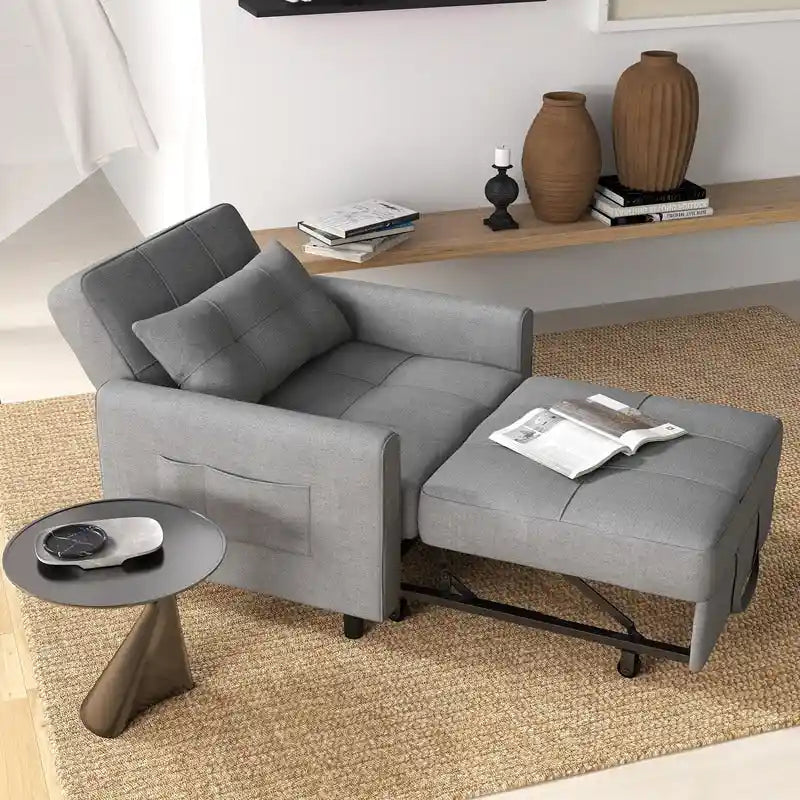 Canapé-lit convertible 3 en 1, chaise longue rembourrée réglable et pliable