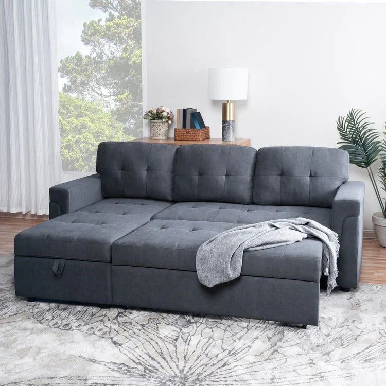 Canapé d'angle réversible convertible avec lit gigogne, méridienne de rangement et pieds durables
