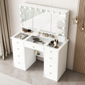 Coiffeuse avec miroir triptyque éclairage certifié et plateau en verre