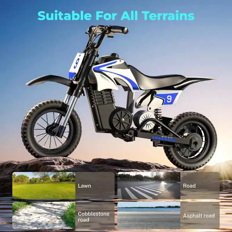 Moto tout-terrain électrique pour enfants ECOLEAP K1, 36V, rapide (25 km/h), autonomie de 22 km, moteur de pointe 700W, 3 modes de vitesse, pneus tout-terrain de 12 pouces, homologuée UL, pour les 3-10 ans.