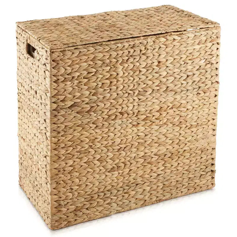 Panier à linge Casafield à 2 sections avec couvercle et sacs de doublure amovibles, trieur de linge tressé en jacinthe d'eau pour vêtements