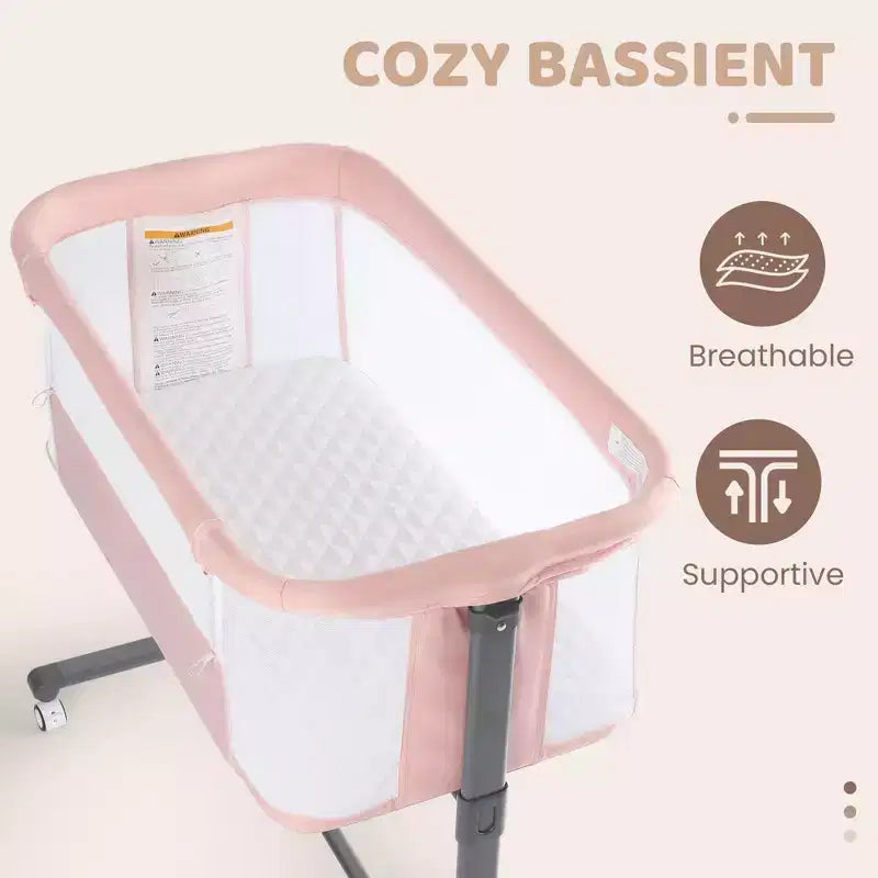 Berceau cododo à roulettes – Beige / Gris / Rose, pour 1 bébé