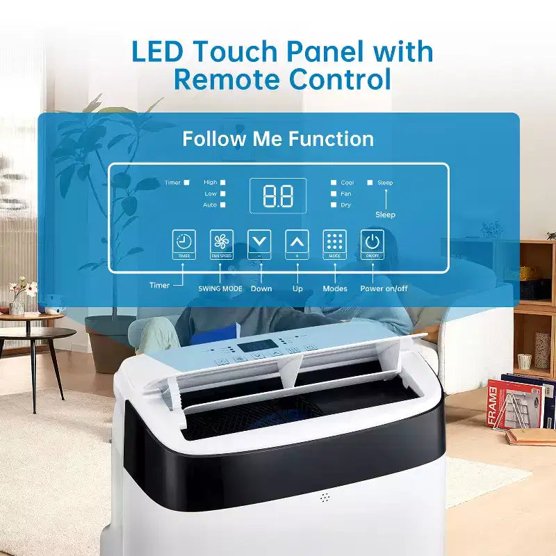 Climatiseur portable 10 000 BTU, Climatiseur de maison avec télécommande pour pièce jusqu'à 42 m², fonctions 3-en-1/minuterie 24h/roulettes