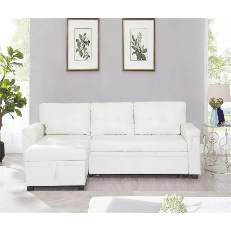 Canapé d'angle réversible convertible avec lit gigogne, méridienne de rangement et pieds durables