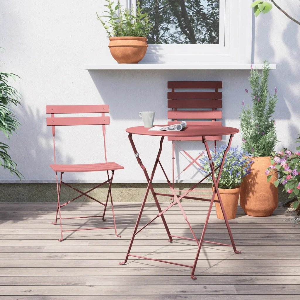 Ensemble bistrot pliant en métal 3 pièces, salon de conversation intérieur/extérieur résistant aux intempéries pour patio, cour, jardin