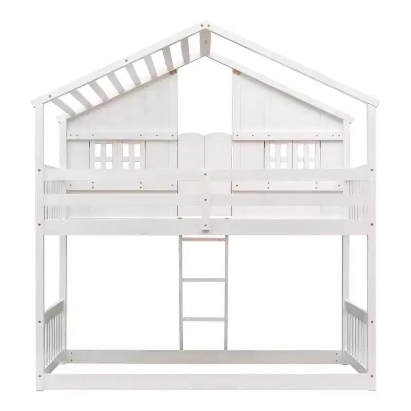 Lit mezzanine cabane de taille double, lit mezzanine cabane en bois avec échelle et barrières de sécurité pour enfants