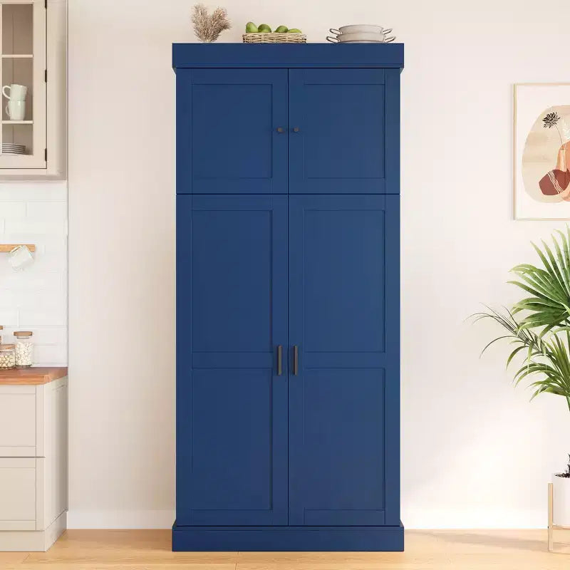 Garde-manger de cuisine autoportant 77H, armoire de rangement de style ferme avec étagères réglables, étagères de porte, tiroirs et casiers à vin - ModernLuxe
