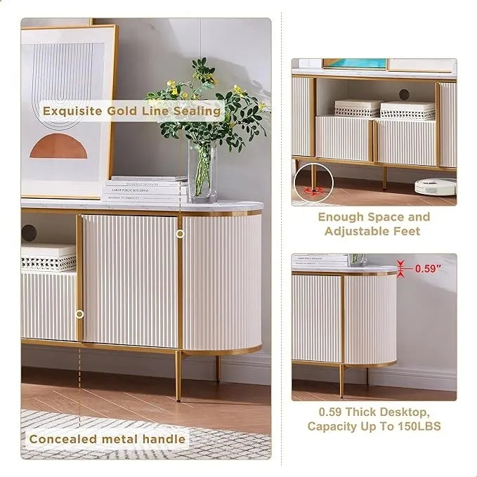 Meuble TV de luxe moderne, meuble de divertissement, avec plateau en faux marbre