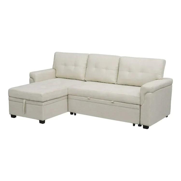 Canapé d'angle réversible convertible avec lit gigogne, méridienne de rangement et pieds durables