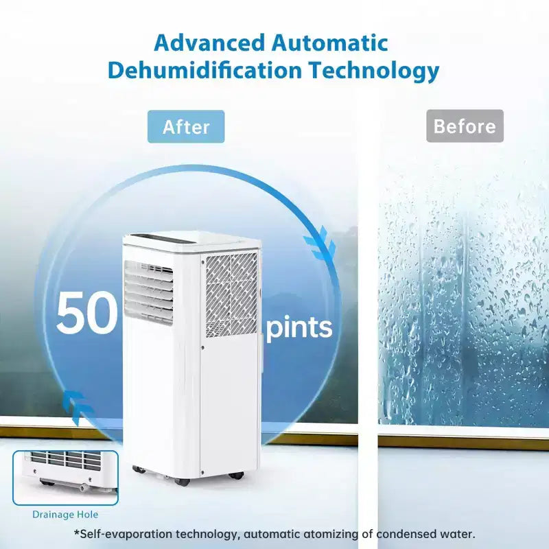 Climatiseur portable 10 000 BTU, Climatiseur de maison avec télécommande pour pièce jusqu'à 42 m², fonctions 3-en-1/minuterie 24h/roulettes