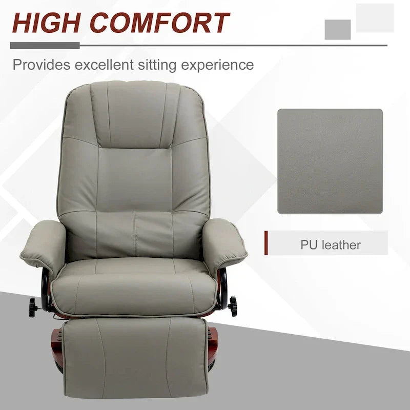 Fauteuil inclinable manuel pivotant en similicuir HomCom avec repose-pieds confortable et relaxant