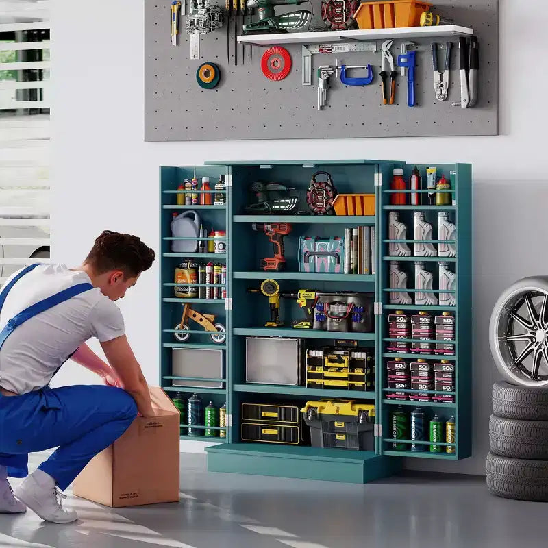 HOMCOM Meuble de cuisine 41, Armoire de cuisine à 2 portes avec 5 étagères de rangement, 12 porte-épices et étagères réglables pour salle à manger