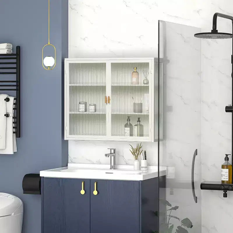 Meuble haut moderne à 2 portes Okak avec portes vitrées de rangement à 3 niveaux pour entrée/salle à manger/salon/cuisine