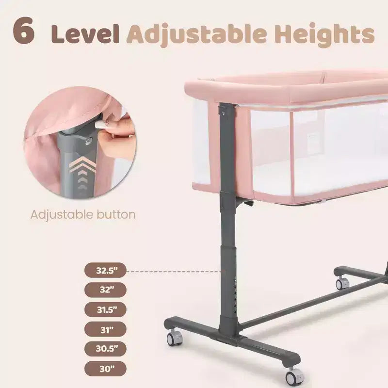 Berceau cododo à roulettes – Beige / Gris / Rose, pour 1 bébé