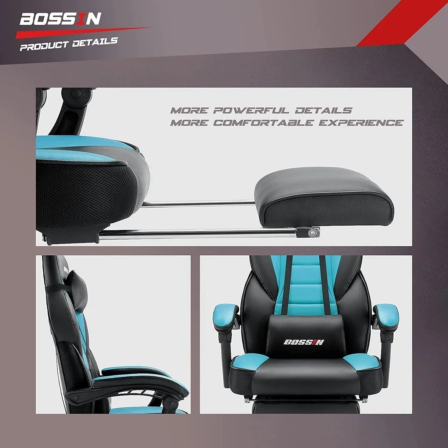 Chaise de jeu style course BOSSIN, fauteuil gamer grande taille 300 lb, chaise d'ordinateur à dossier haut