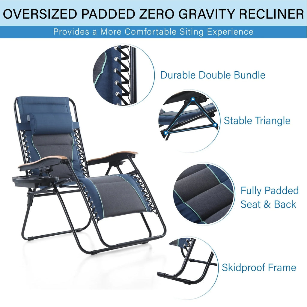 Fauteuil de relaxation zéro gravité XL surdimensionné rembourré avec accoudoirs plus larges et porte-gobelet réglable - N/A