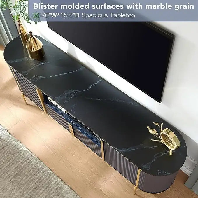 Meuble TV de luxe moderne, meuble de divertissement, avec plateau en faux marbre