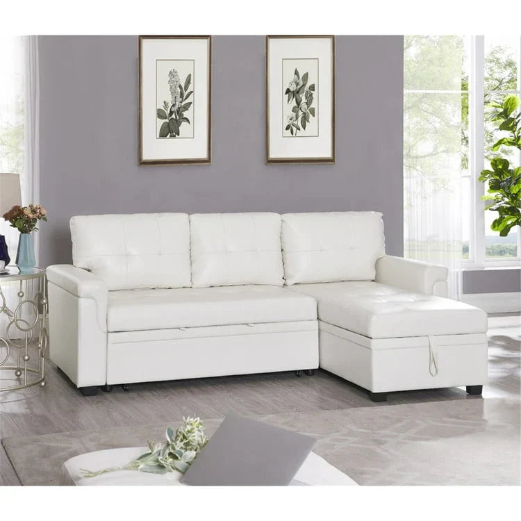 Canapé d'angle réversible convertible avec lit gigogne, méridienne de rangement et pieds durables