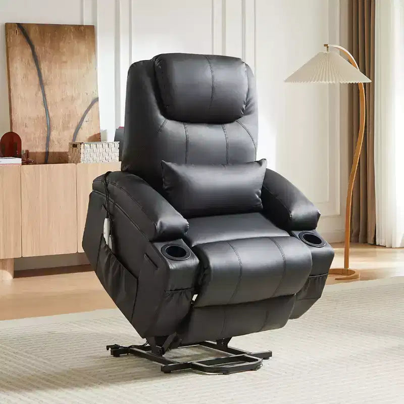 Fauteuil inclinable électrique Bestier de 88 cm avec fonction de levage, massage et chauffage, en similicuir, avec poches latérales et porte-gobelets