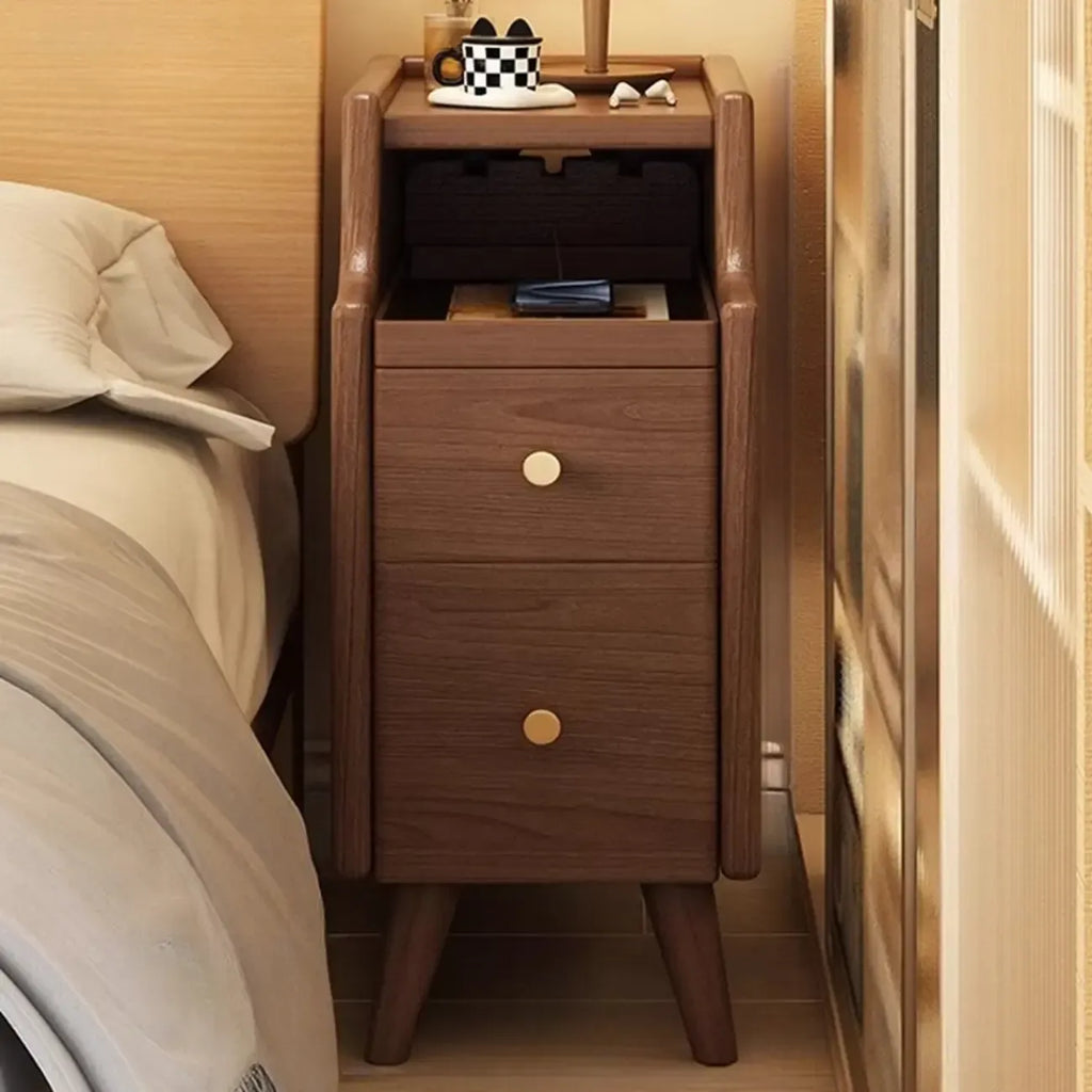 Tables de chevet étroites en bois blanc avec tiroirs