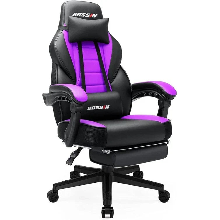 Chaise de jeu style course BOSSIN, fauteuil gamer grande taille 300 lb, chaise d'ordinateur à dossier haut