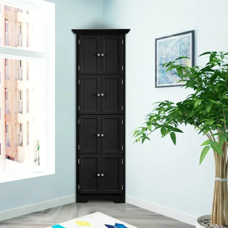 Meuble d'angle de rangement haut avec 8 portes et 4 étagères