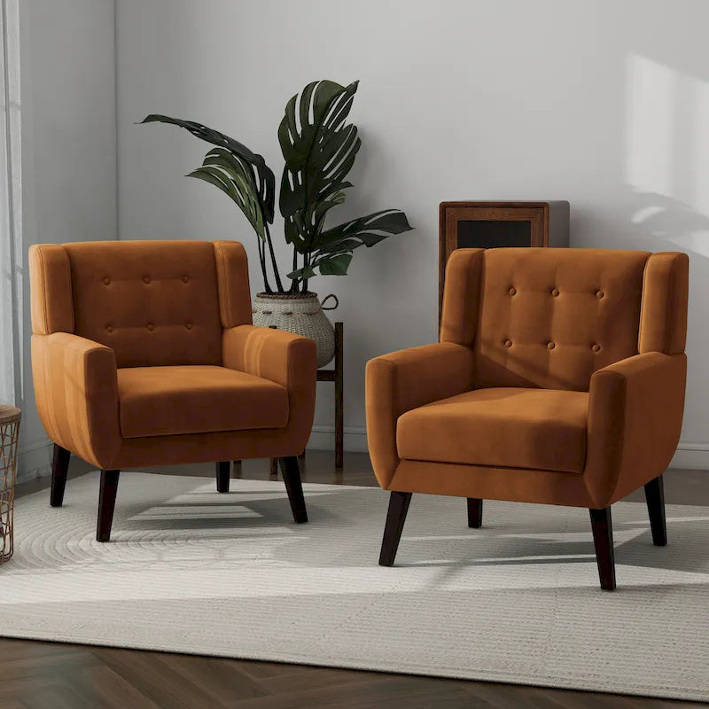 Lot de 2 fauteuils de salon en velours avec accoudoirs